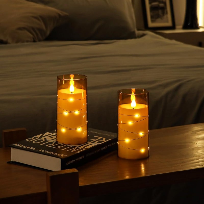 Aignis Flickering Flameless Candles Battery Operated Candles LED Candles with Remote Timer for Home/Wedding/Birthday/Holiday Decor ，Brown 3D Flame Set of 2 (D3 xH6 6") - Image 2